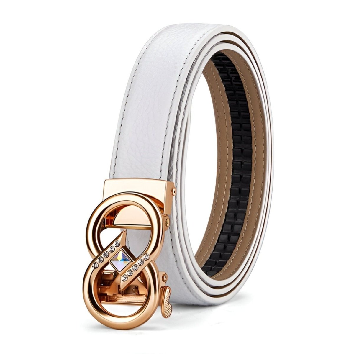 Belt auBerkeRayyanyatique in leather grainé with buckle infini and strass, model Tegan - Zictor