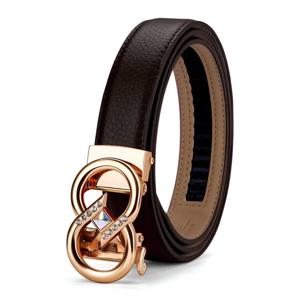Belt auBerkeRayyanyatique in leather grainé with buckle infini and strass, model Tegan - Zictor