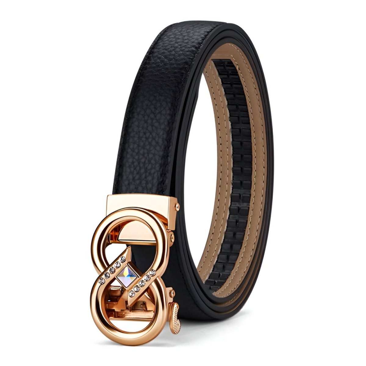 Belt auBerkeRayyanyatique in leather grainé with buckle infini and strass, model Tegan - Zictor