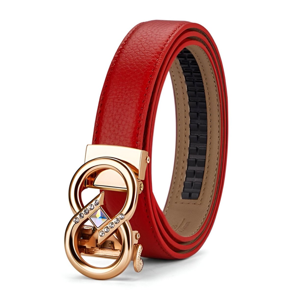 Belt auBerkeRayyanyatique in leather grainé with buckle infini and strass, model Tegan - Zictor
