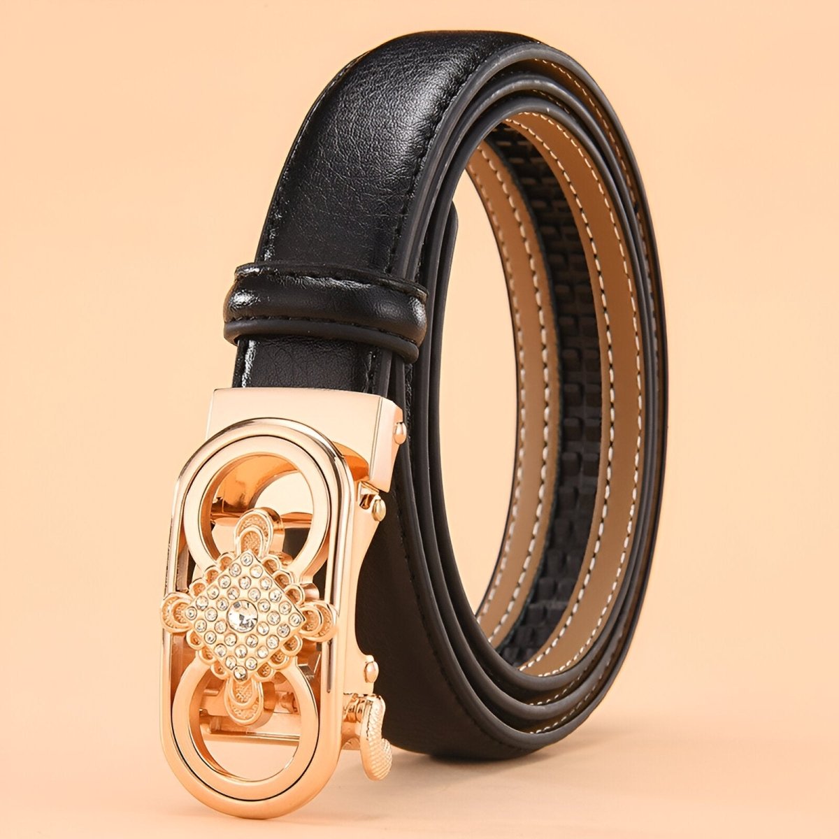 Belt auBerkeRayyanyatique in leather to buckle double anneaux and strass, model Quynn - Zictor