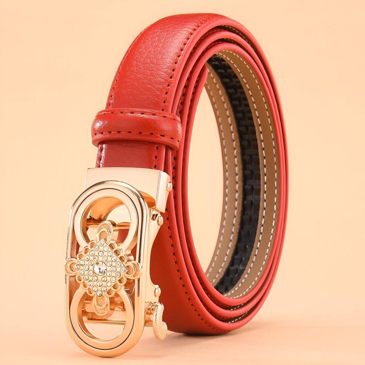Belt auBerkeRayyanyatique in leather to buckle double anneaux and strass, model Quynn - Zictor