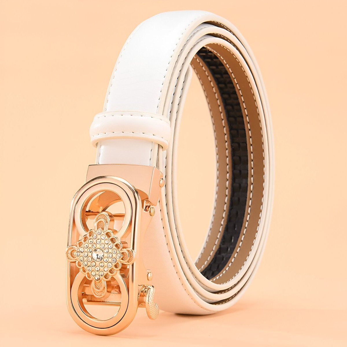 Belt auBerkeRayyanyatique in leather to buckle double anneaux and strass, model Quynn - Zictor