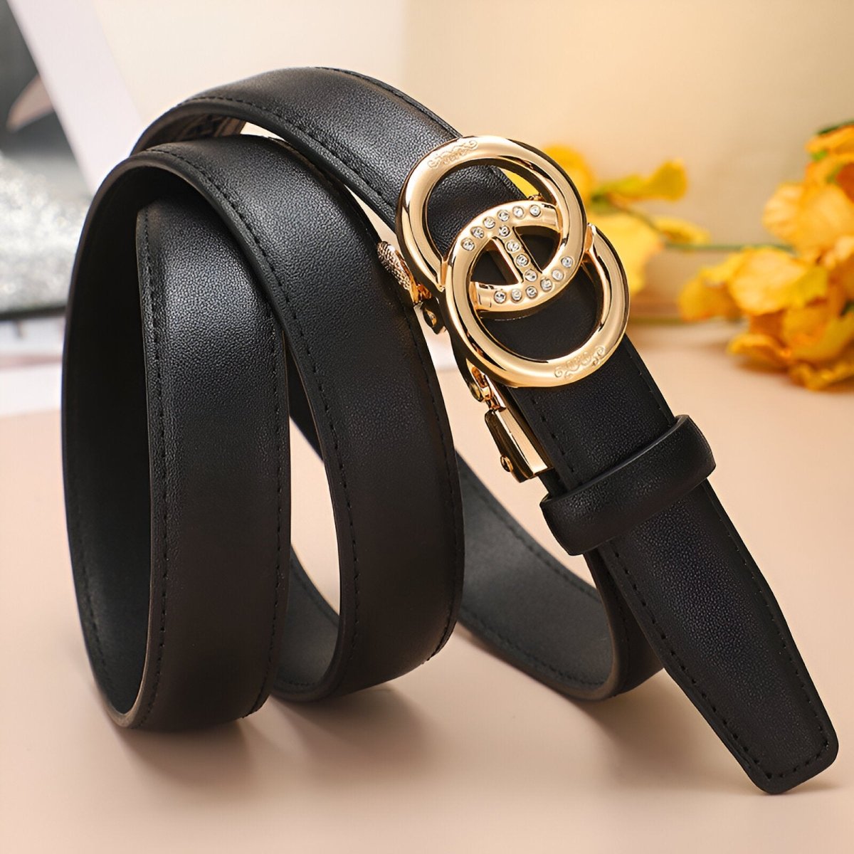Belt In Leather TO Buckle Double Anneaux Entrelaces Model Kellie by Zictor