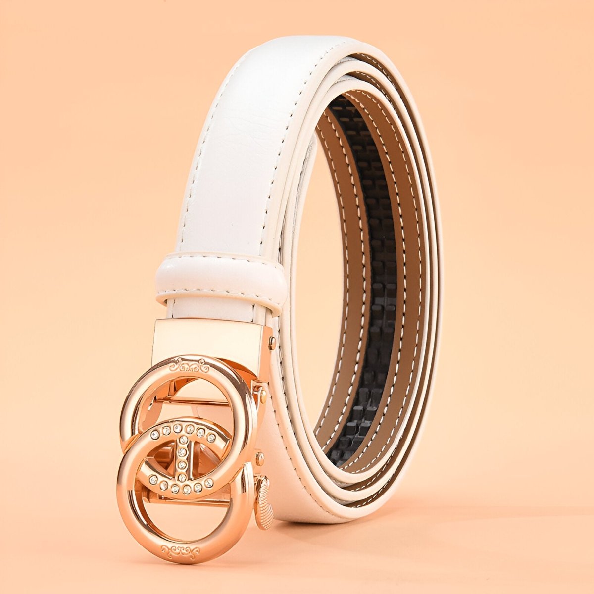 Belt auBerkeRayyanyatique in leather to buckle double anneaux entrelacés, model KAidenaa - Zictor