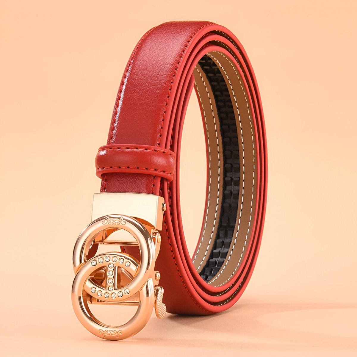 Belt auBerkeRayyanyatique in leather to buckle double anneaux entrelacés, model KAidenaa - Zictor