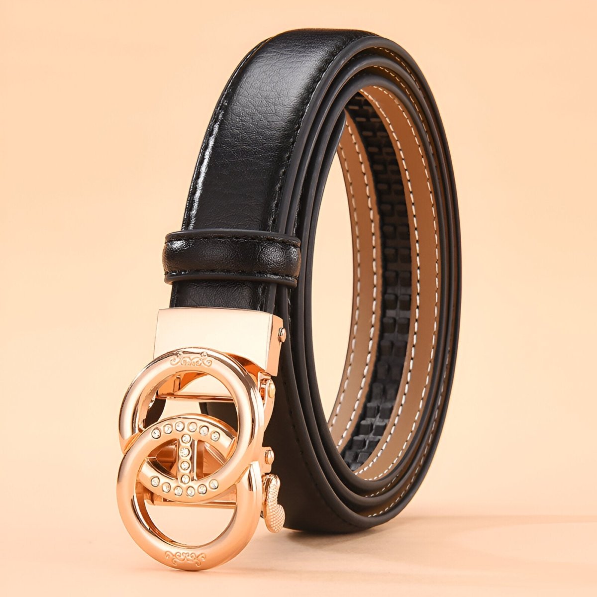 Belt auBerkeRayyanyatique in leather to buckle double anneaux entrelacés, model KAidenaa - Zictor
