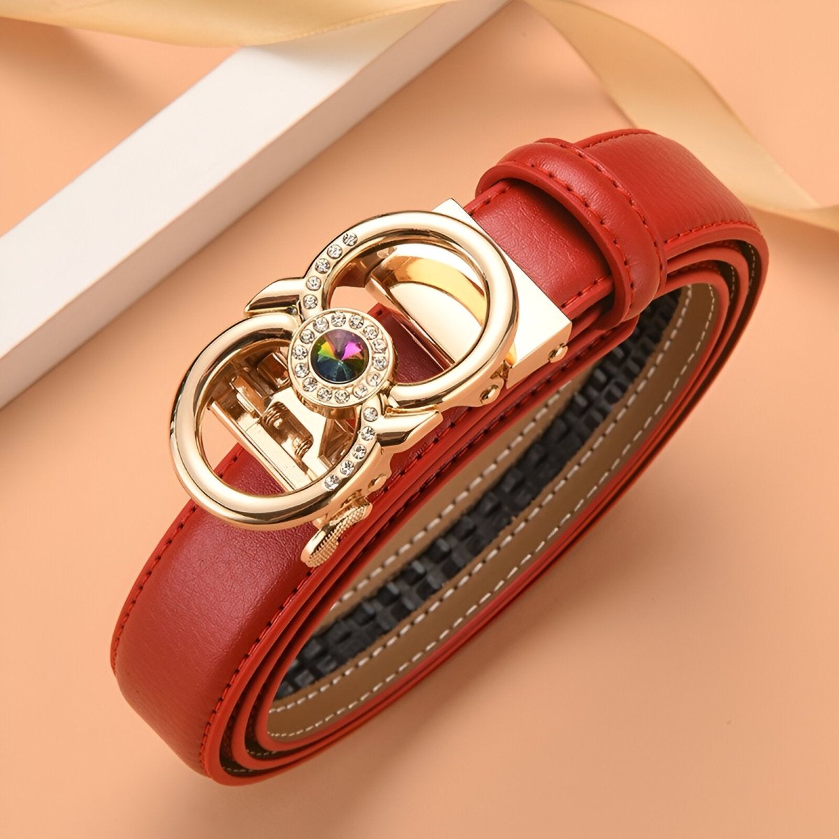 Belt In Leather TO Buckle Golden And Strass Model Esra by Zictor