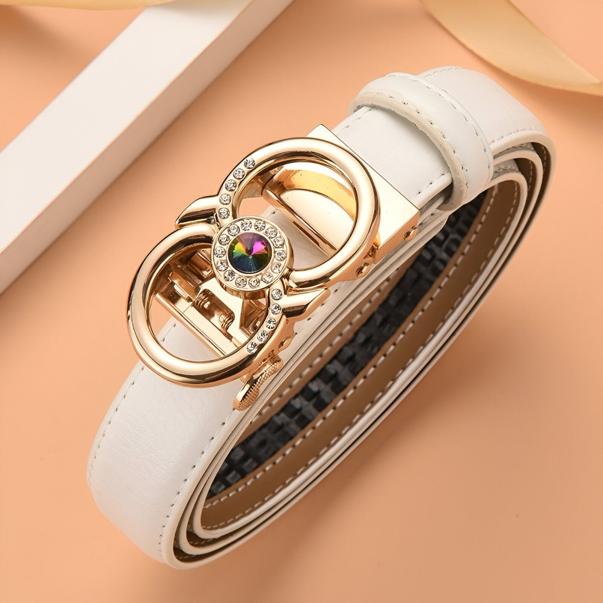 Belt In Leather TO Buckle Golden And Strass Model Esra by Zictor