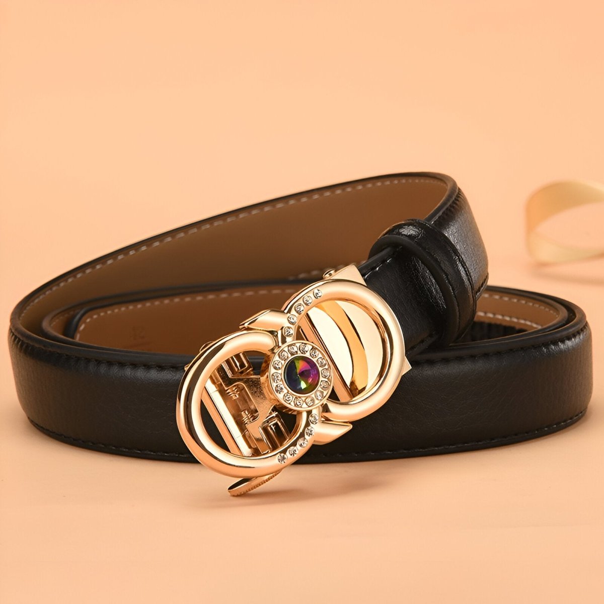 Belt auBerkeRayyanyatique in leather to buckle golden and strass, model Esra - Zictor