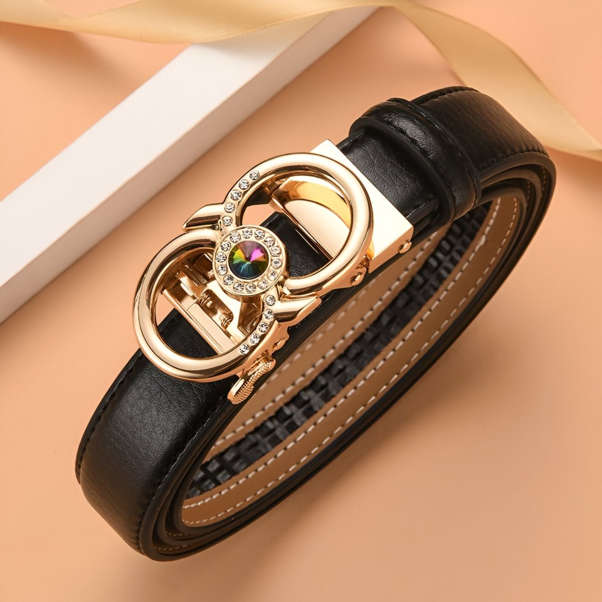 Belt In Leather TO Buckle Golden And Strass Model Esra by Zictor