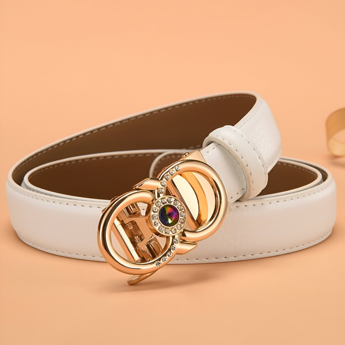 Belt auBerkeRayyanyatique in leather to buckle golden and strass, model Esra - Zictor
