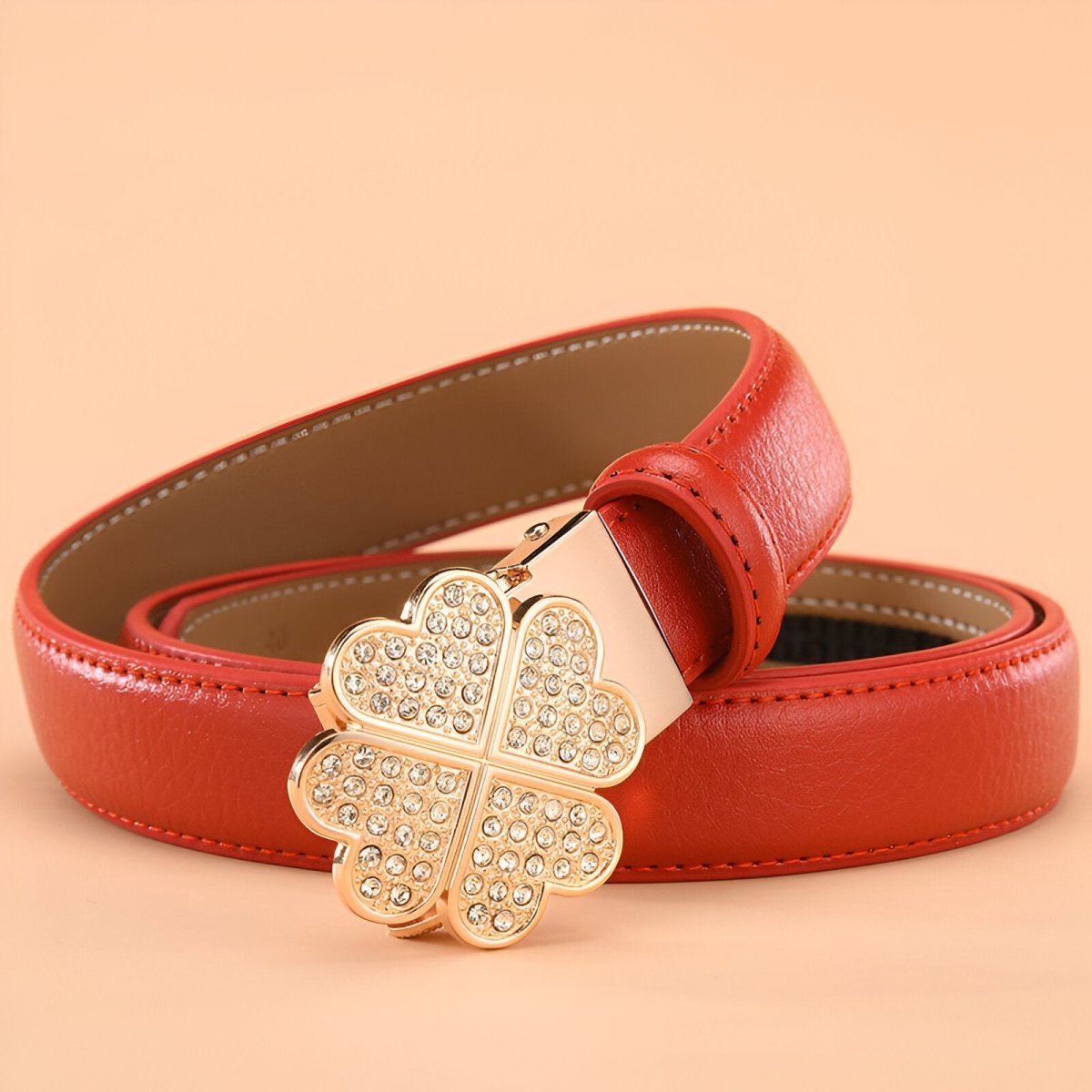 Belt auBerkeRayyanyatique in leather with buckle trèfle to strass, model Canyon - Zictor