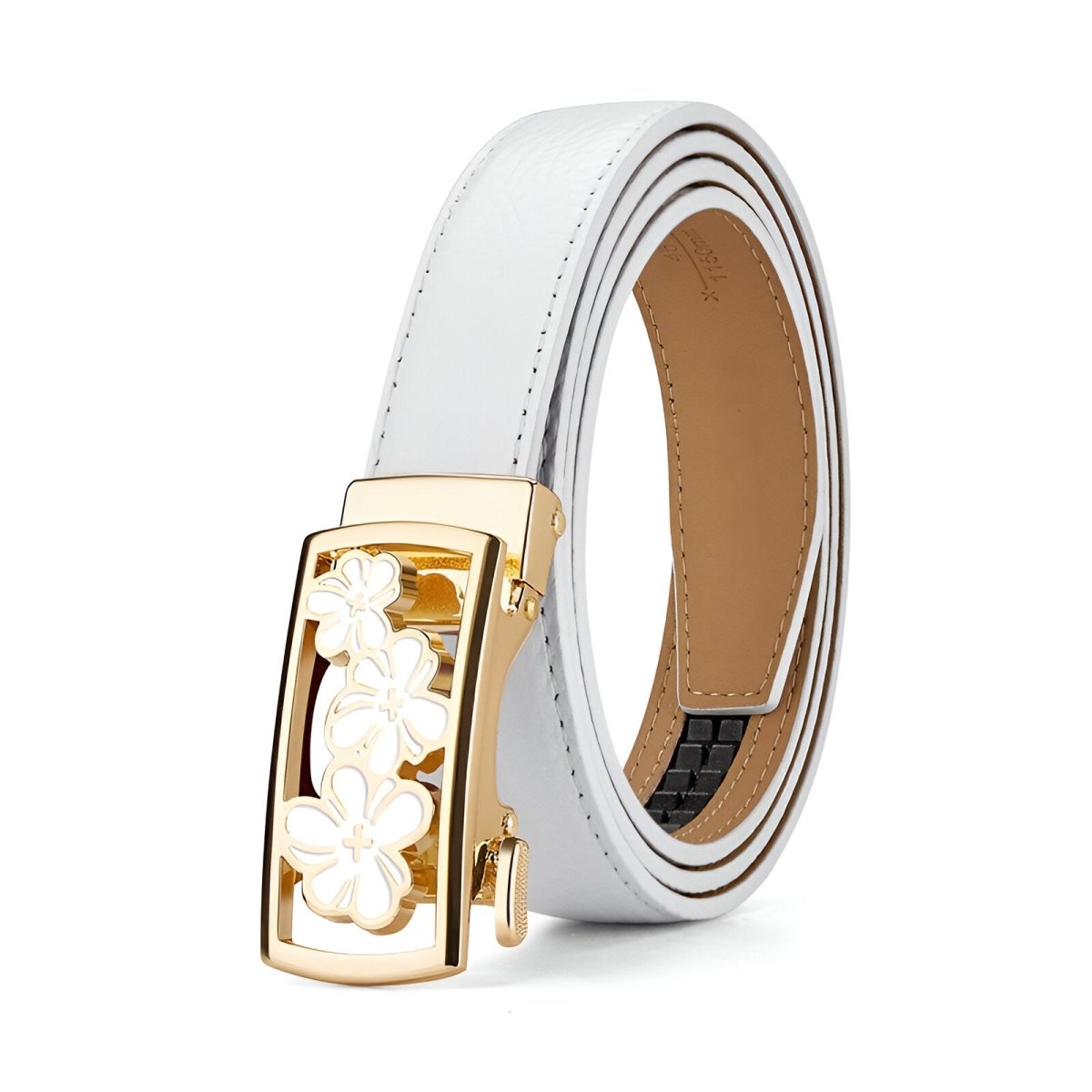 Belt automatic in leather grainé with buckle aux trois fleurs, model Florijana - The Boutique of the Belt