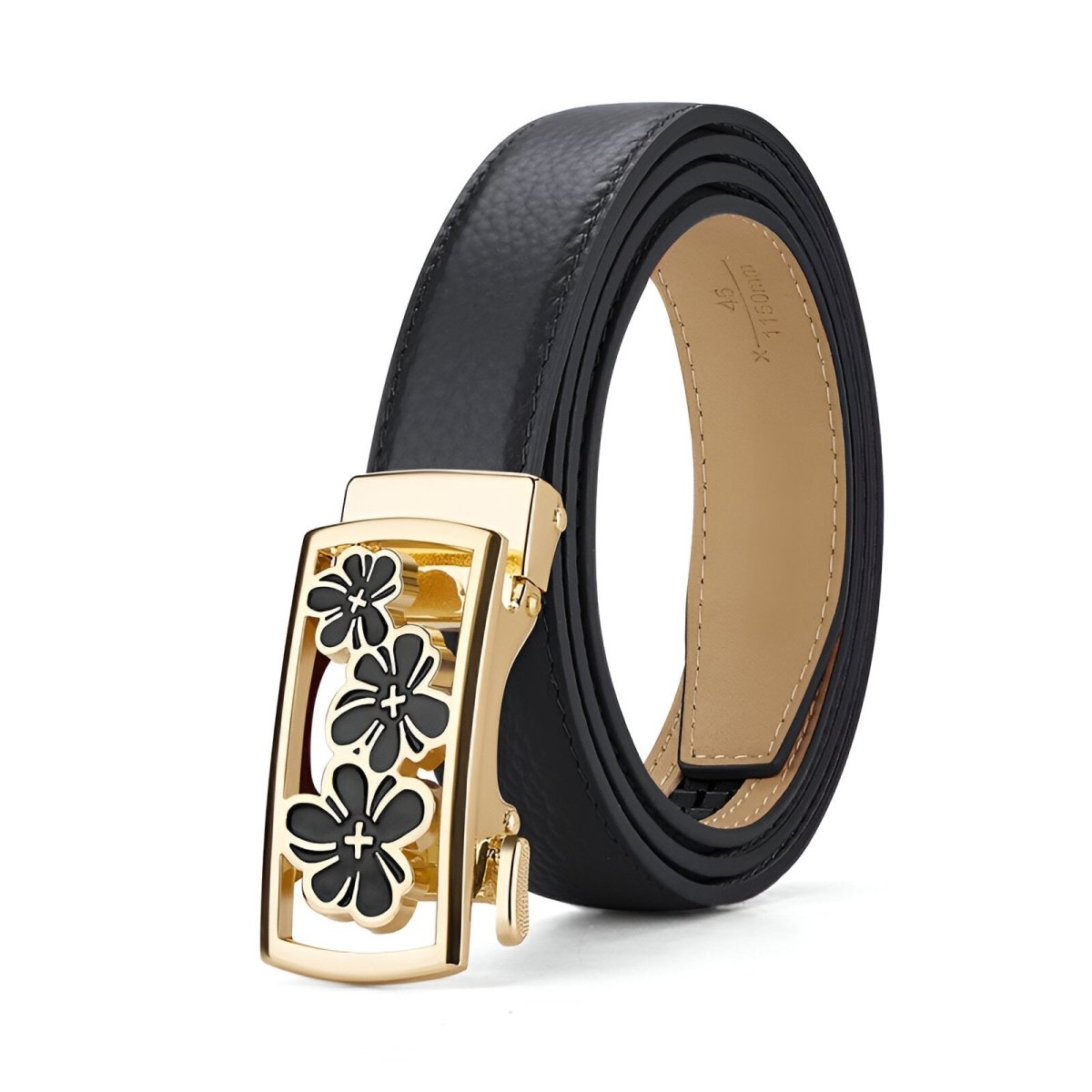Belt automatic in leather grainé with buckle aux trois fleurs, model Florijana - The Boutique of the Belt