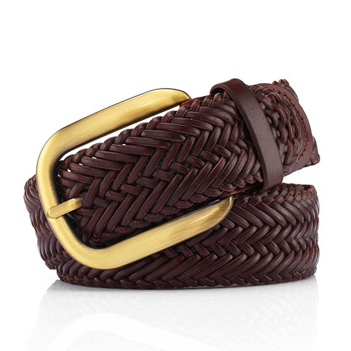 Belt braided in leather for women buckle golden, model Aoi - Zictor