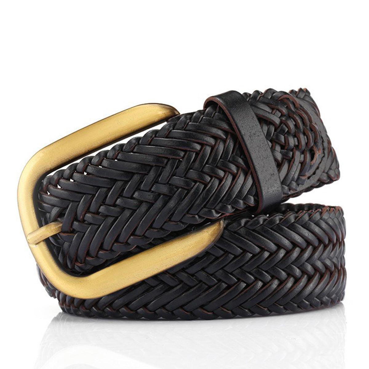 Belt braided in leather for women buckle golden, model Aoi - Zictor