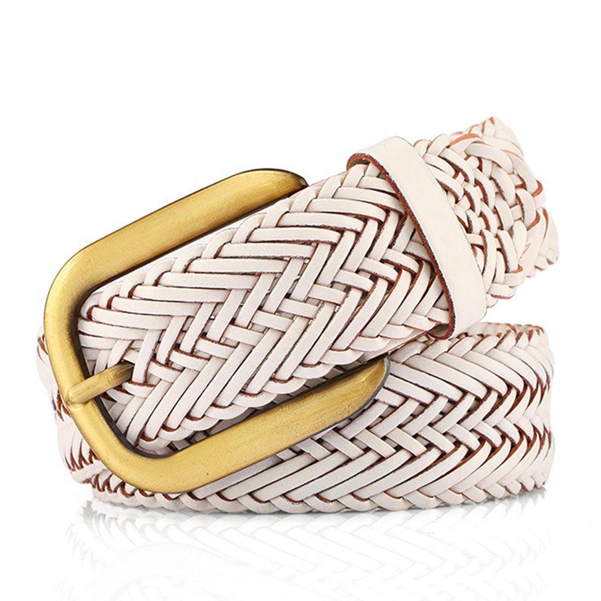 Belt braided in leather for women buckle golden, model Aoi - Zictor