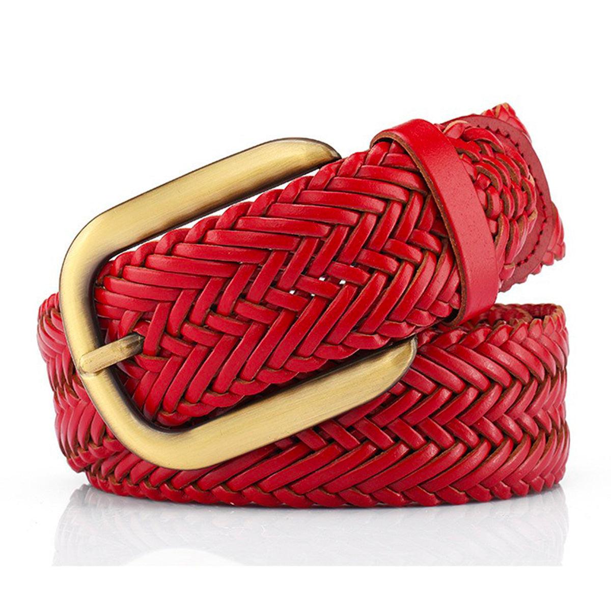 Belt braided in leather for women buckle golden, model Aoi - Zictor