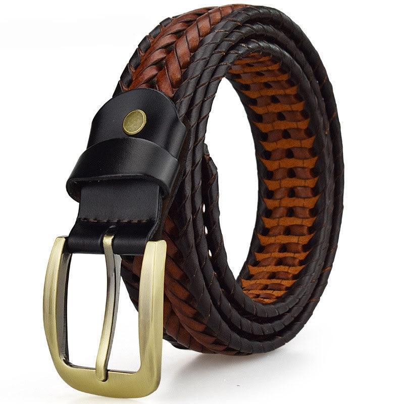 Belt braided in leather, model Minh - Zictor