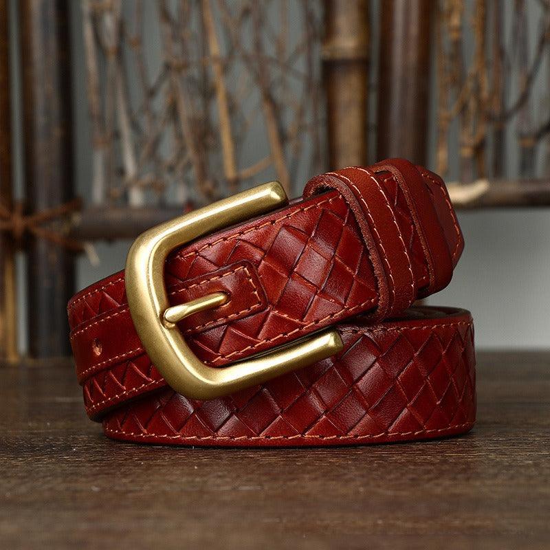 Belt braided in leather, model Terree - Zictor