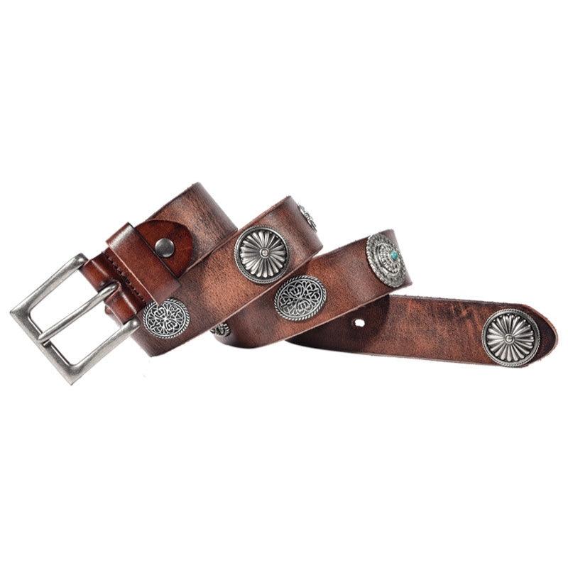 Belt CAydentée for Men leather vieilli and décors, model Jorden - Zictor