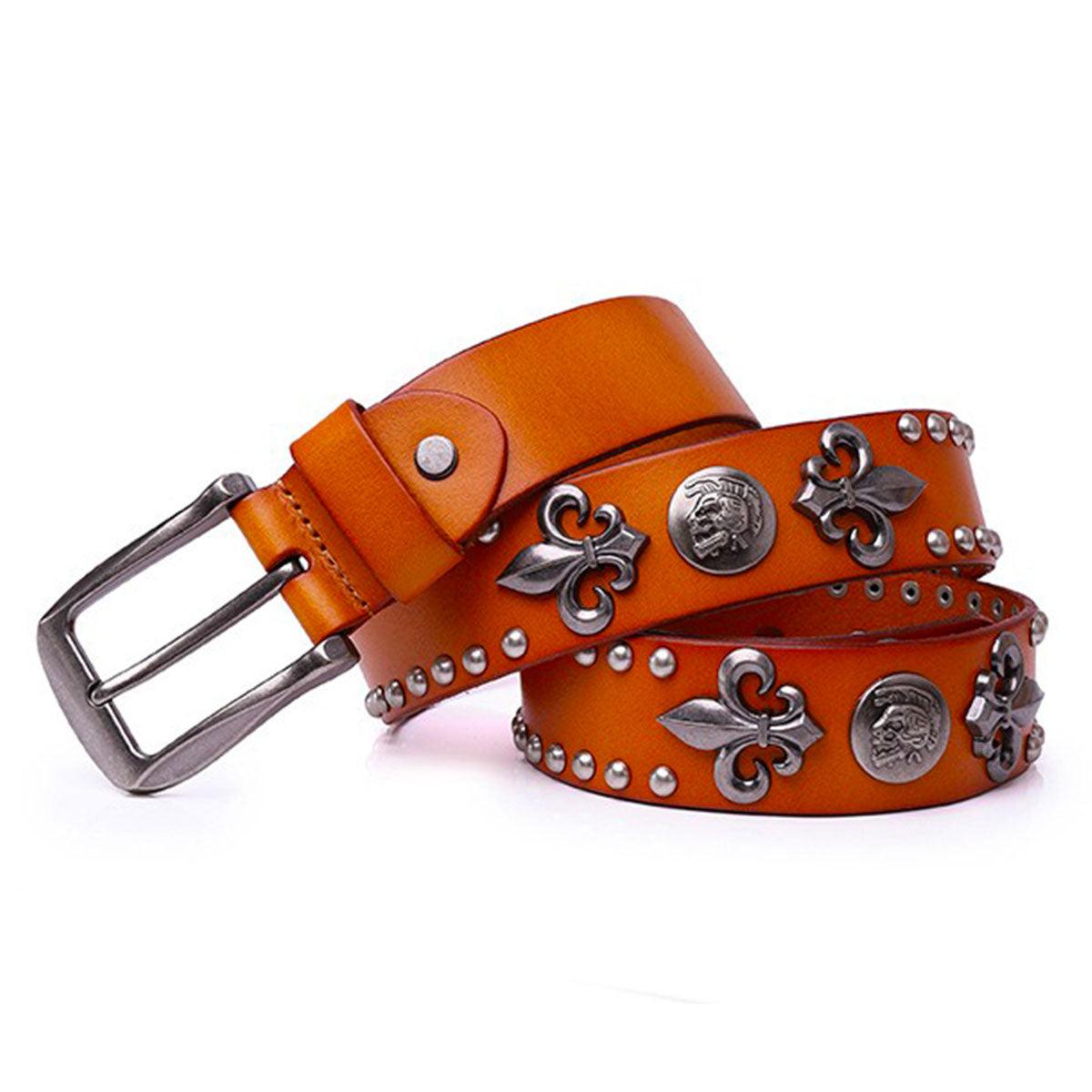 Belt CAydentée with Fleurs of Lys and Têtes of Mort, model Kendrixs - Zictor