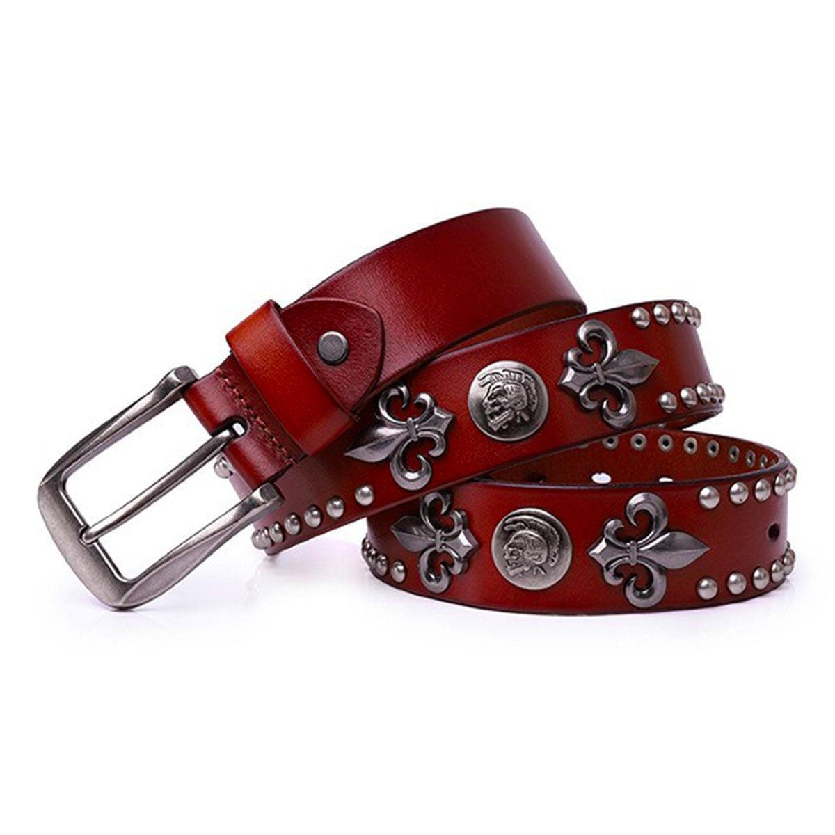 Belt CAydentée with Fleurs of Lys and Têtes of Mort, model Kendrixs - Zictor