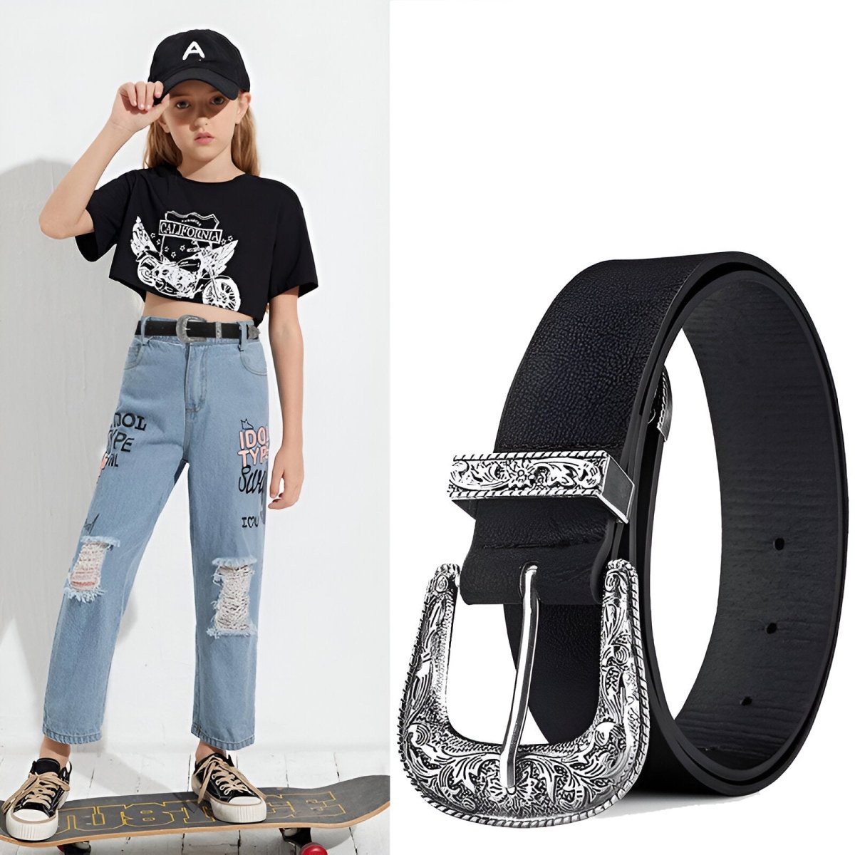 Belt Adjustable For Fille Ou Garcon In Simili Vegan Buckle Western Model Giang by Zictor