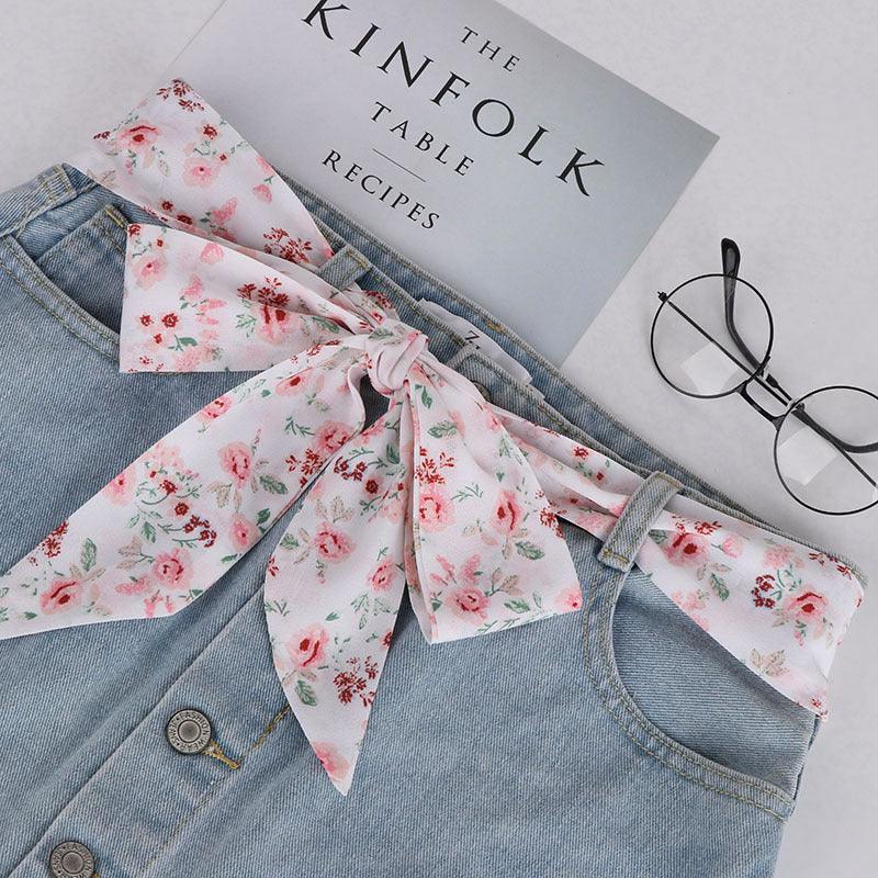 Belt foulard in soie with motif fleuri, model Gold - Zictor