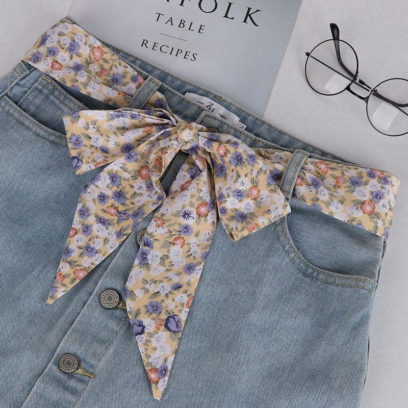 Belt foulard in soie with motif fleuri, model Gold - Zictor