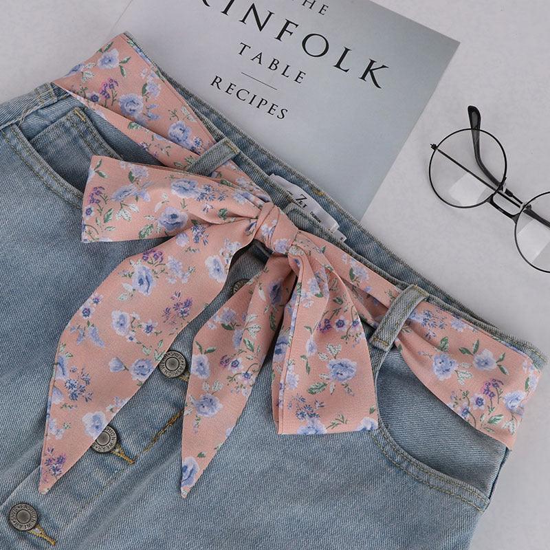Belt foulard in soie with motif fleuri, model Gold - Zictor