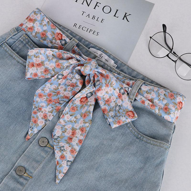 Belt foulard in soie with motif fleuri, model Gold - Zictor