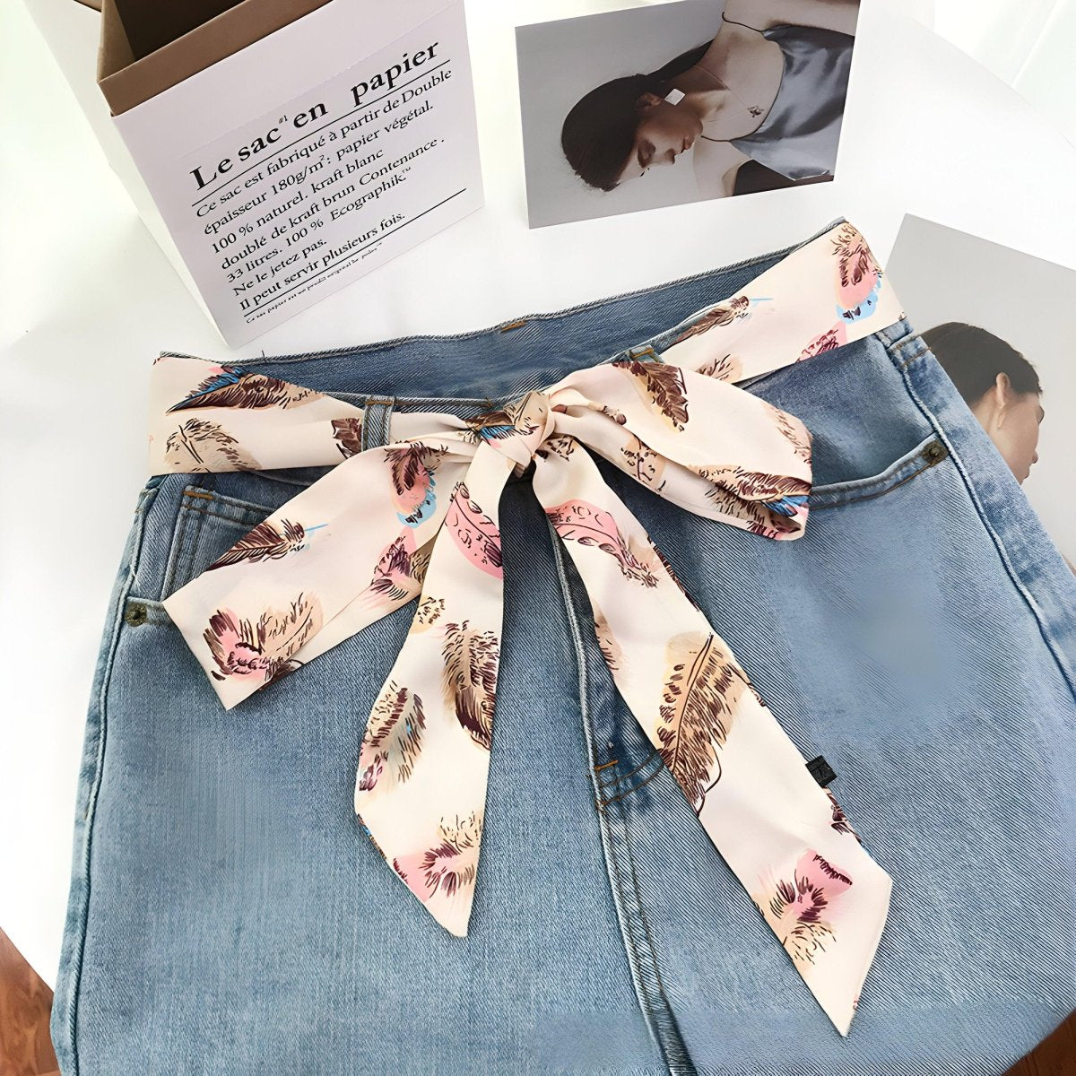 Belt foulard, to motifs plumes, model NKendrix - Zictor