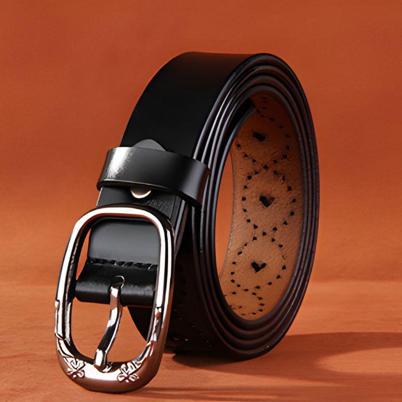 Belt Leather Ajoure For Women Motifs Coeurs And Buckle Fleurs Model Farai by Zictor