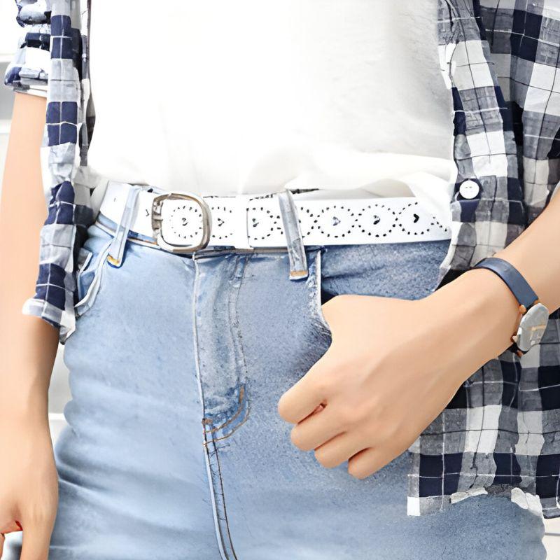 Belt Leather Ajoure For Women Motifs Coeurs And Buckle Fleurs Model Farai by Zictor