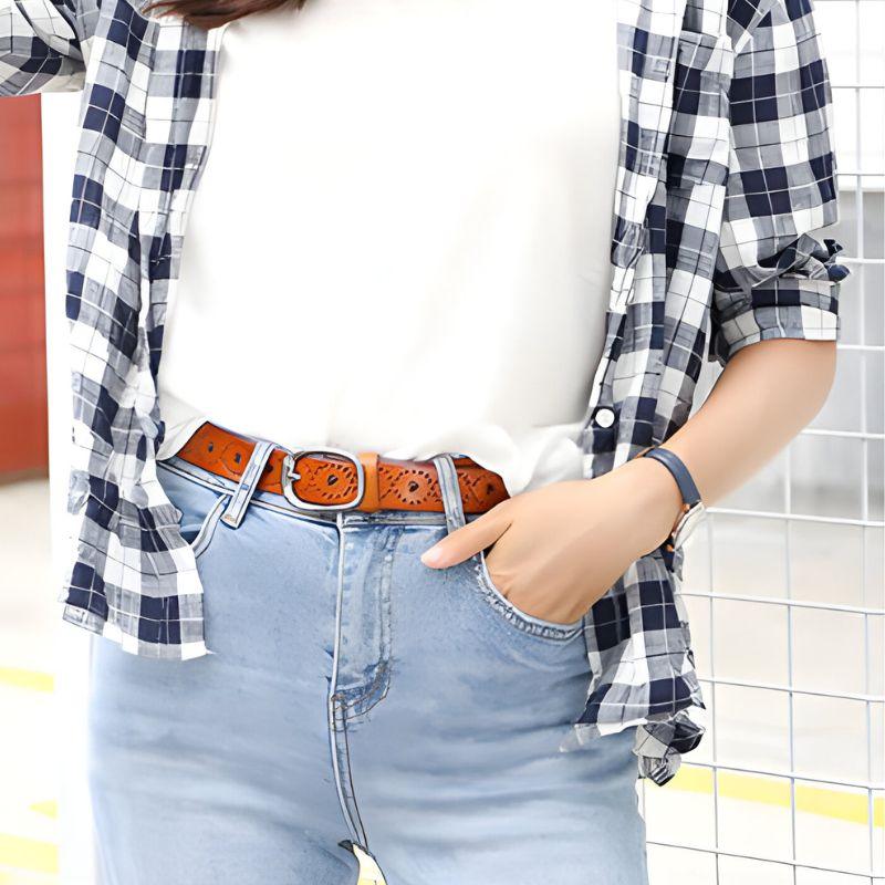 Belt Leather Ajoure For Women Motifs Coeurs And Buckle Fleurs Model Farai by Zictor