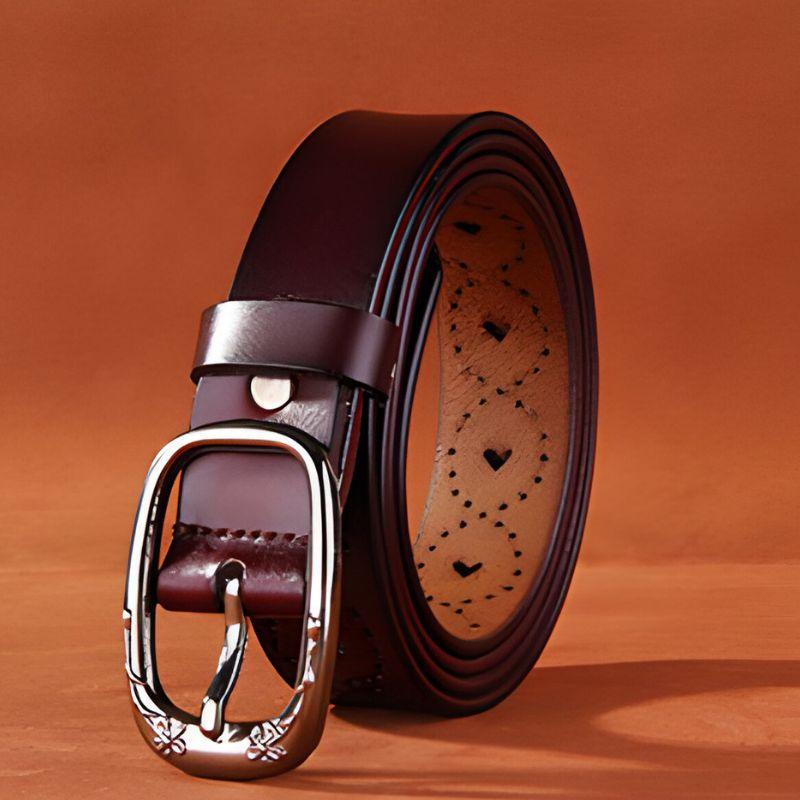 Belt Leather Ajoure For Women Motifs Coeurs And Buckle Fleurs Model Farai by Zictor