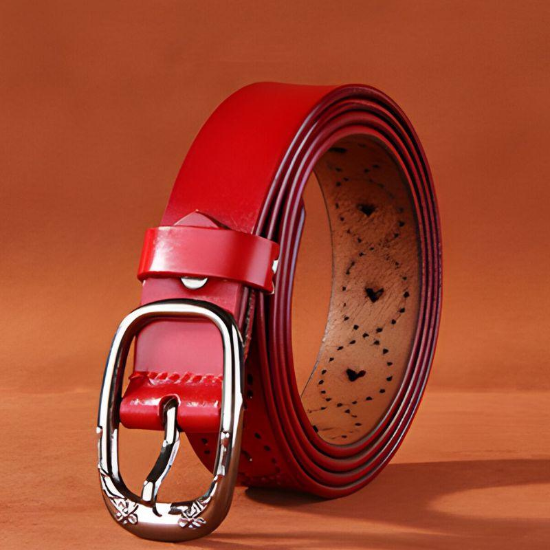 Belt Leather Ajoure For Women Motifs Coeurs And Buckle Fleurs Model Farai by Zictor