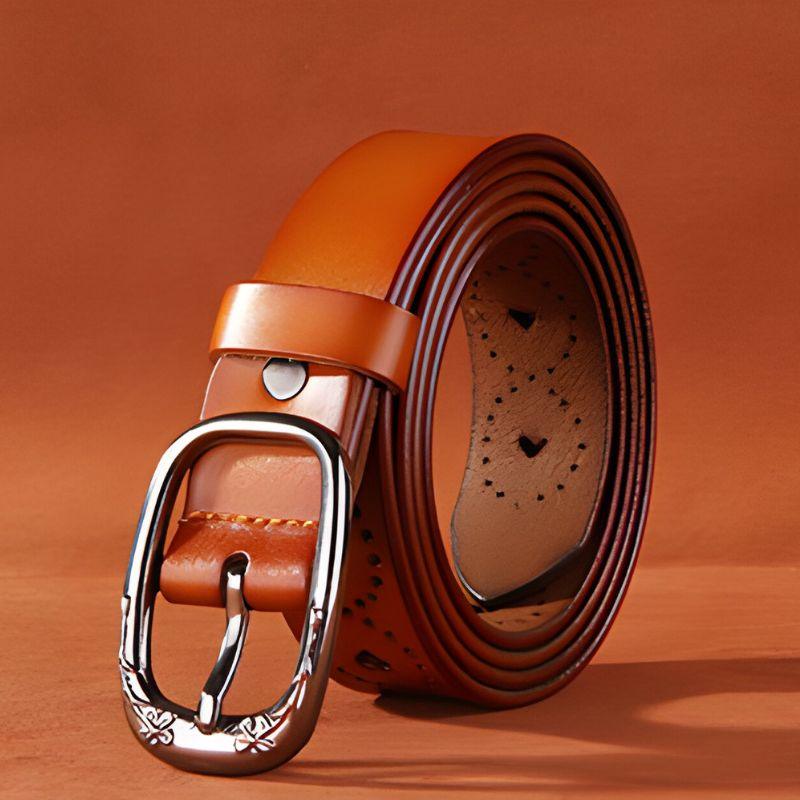 Belt Leather Ajoure For Women Motifs Coeurs And Buckle Fleurs Model Farai by Zictor