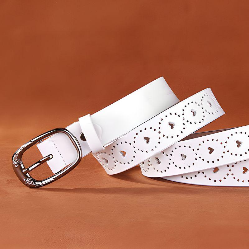 Belt Leather Ajoure For Women Motifs Coeurs And Buckle Fleurs Model Farai by Zictor