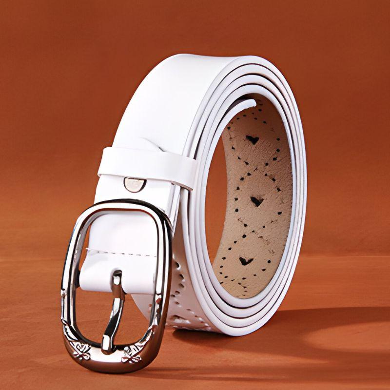 Belt Leather Ajoure For Women Motifs Coeurs And Buckle Fleurs Model Farai by Zictor
