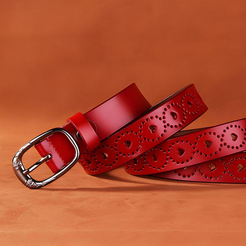 Belt Leather Ajoure For Women Motifs Coeurs And Buckle Fleurs Model Farai by Zictor