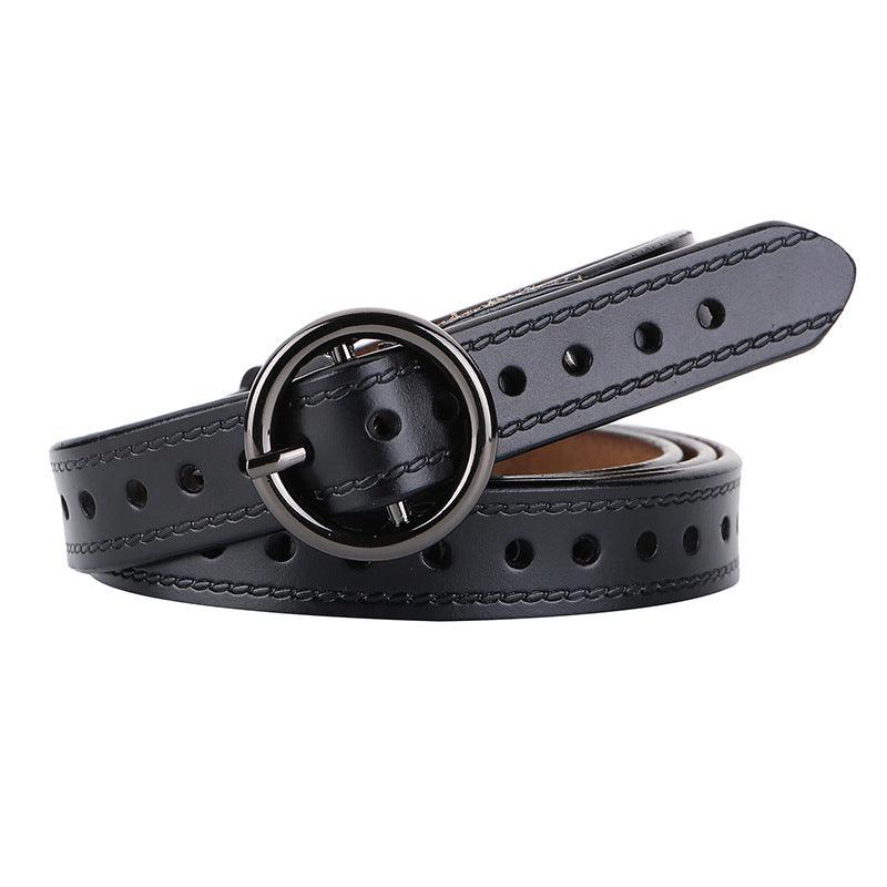 Belt in leather ajouré for women to buckle ronde vintage, model MKayn - Zictor