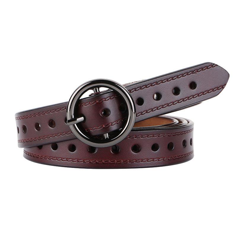 Belt in leather ajouré for women to buckle ronde vintage, model MKayn - Zictor