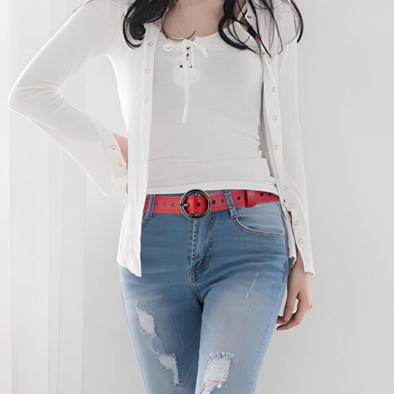 Belt Leather Ajoure For Women TO Buckle Ronde Model Marlon by Zictor