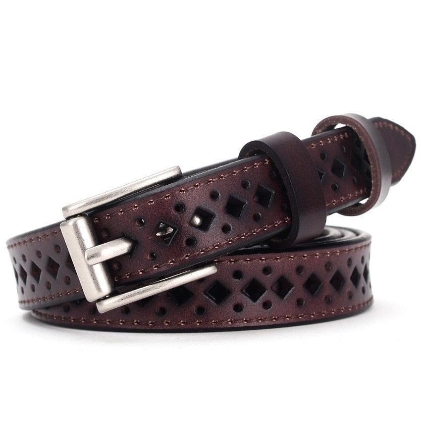 Belt in leather ajourée for women, model Ofir - Zictor