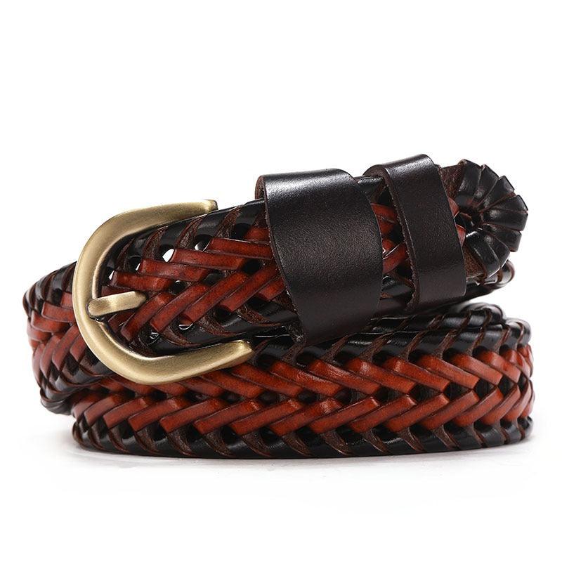 Belt in leather braid for women, model Edeno - Zictor