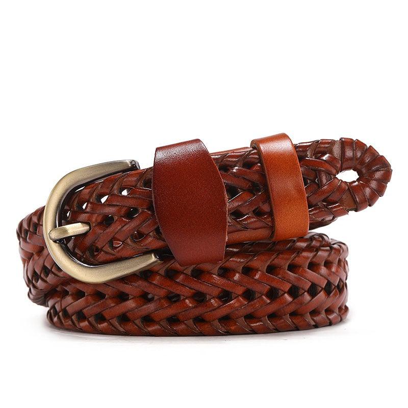 Belt in leather braid for women, model Edeno - Zictor