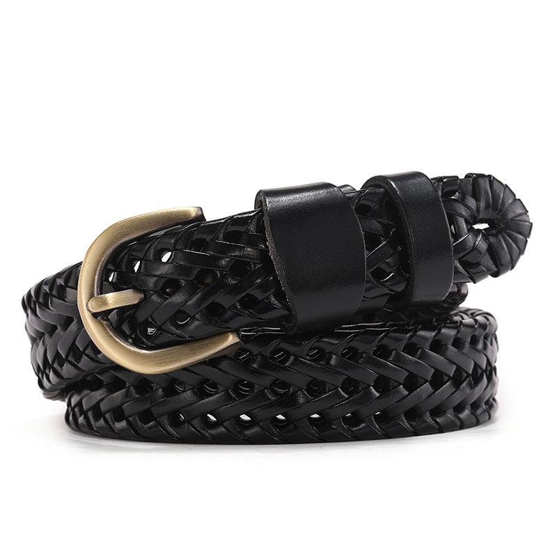 Belt in leather braid for women, model Edeno - Zictor
